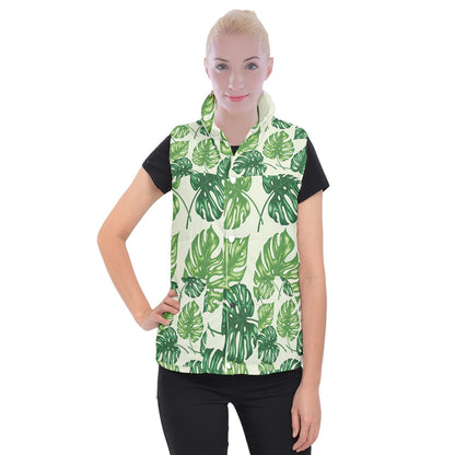 Women's Button Up Vest Tropical Palms 3XL
