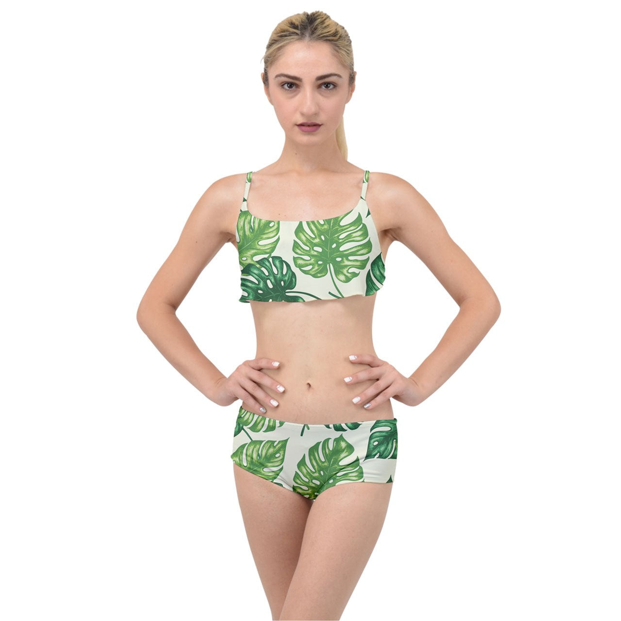 Layered Top Bikini Set Tropical Palms