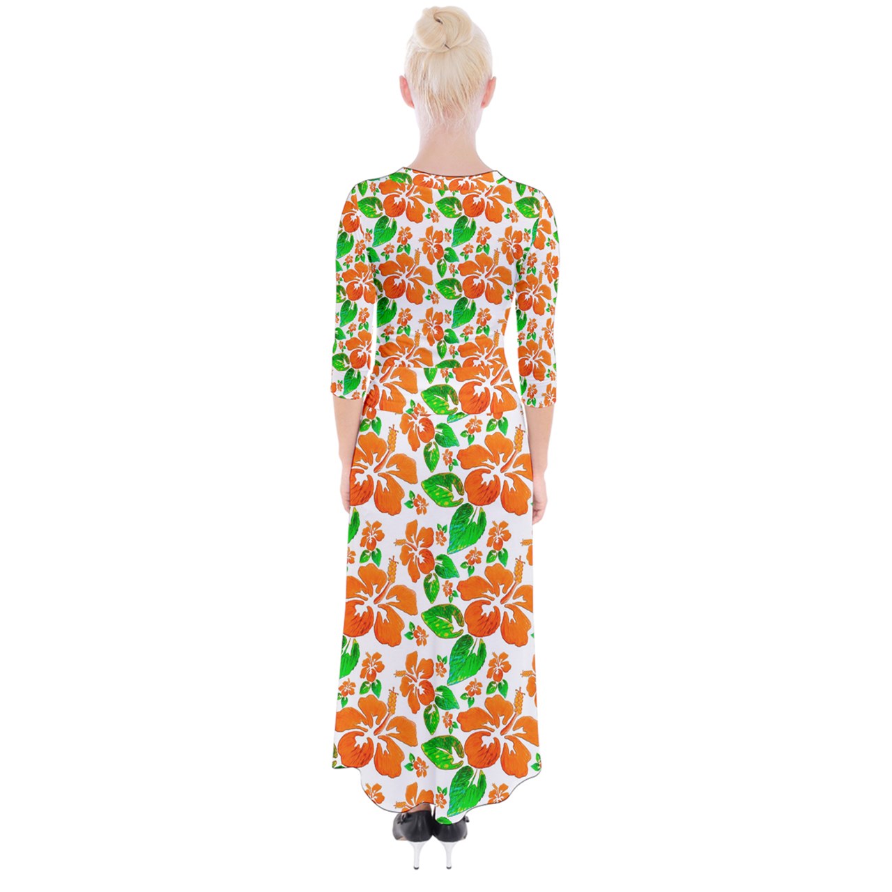 Quarter Sleeve Wrap Maxi Dress Hibiscus