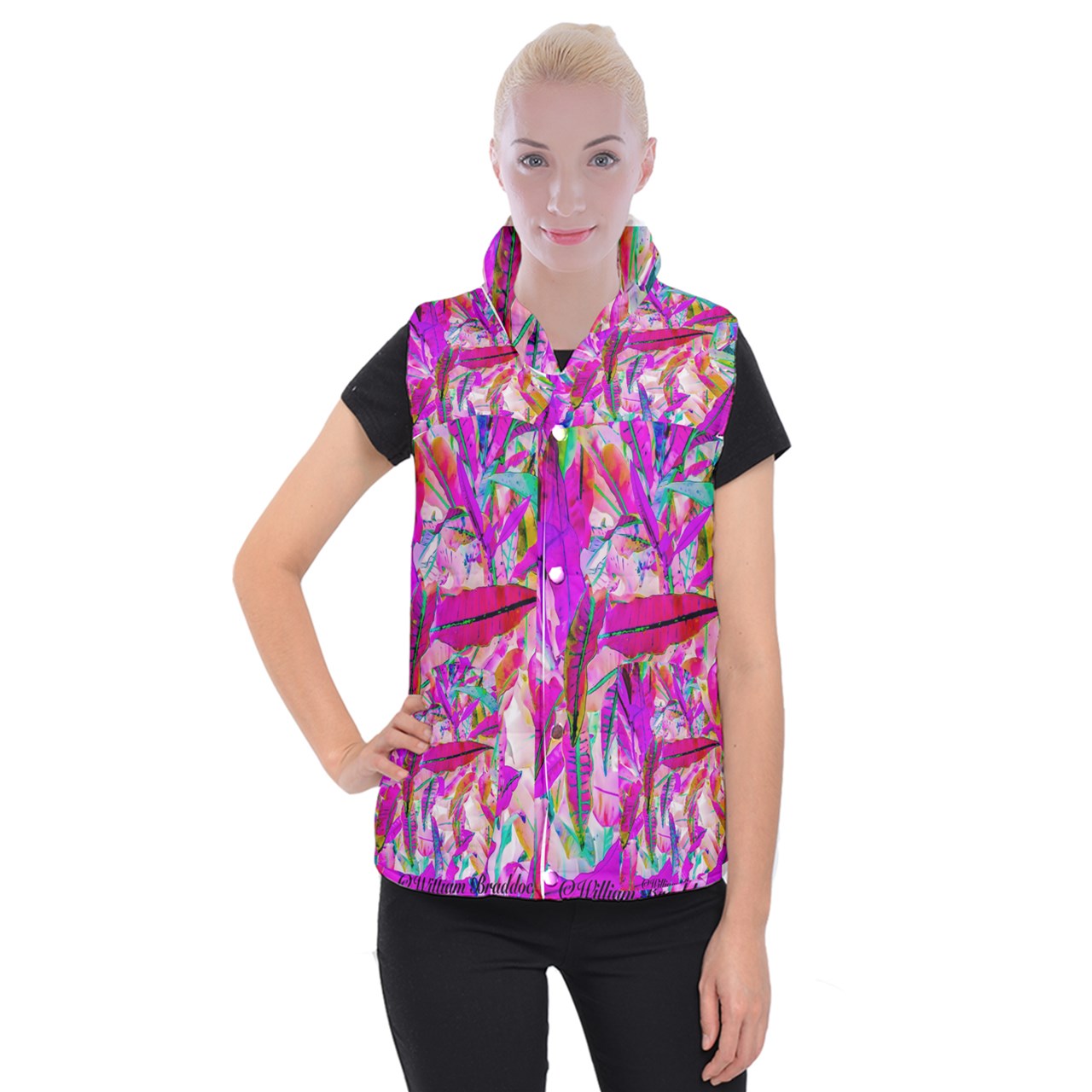 Women's Button Up Vest Purple Croton 3XL