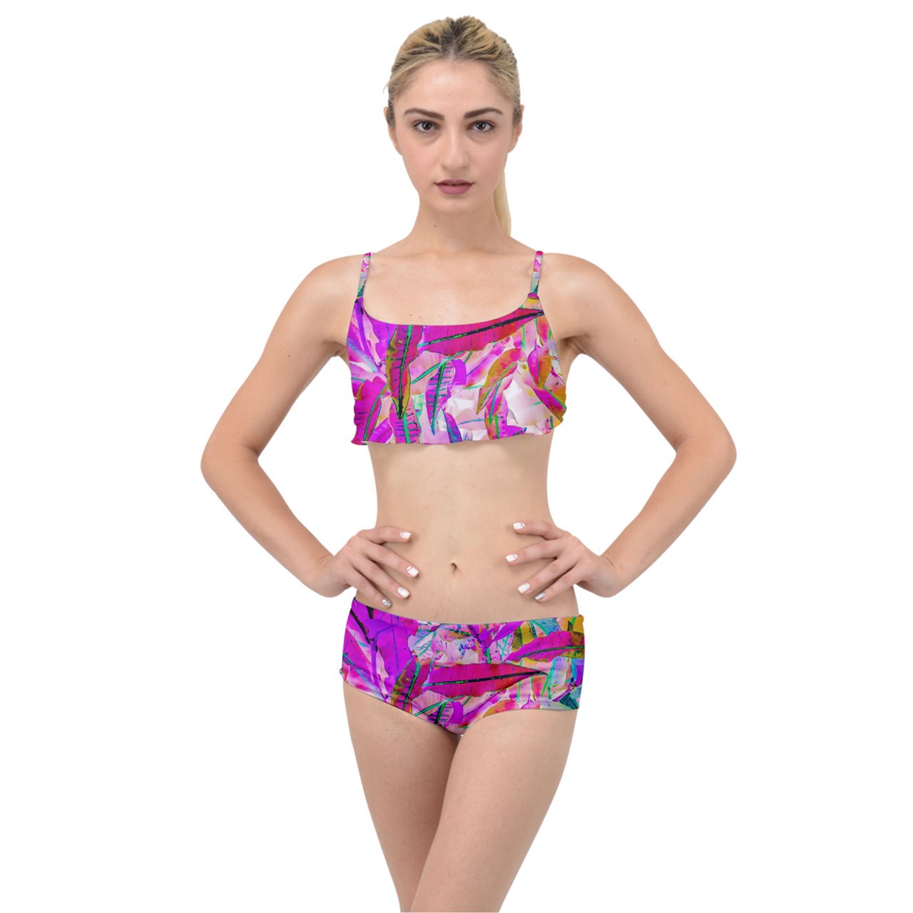 Layered Top Bikini Set Purple Croton