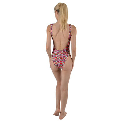 High Leg Strappy Swimsuit Hibiscus