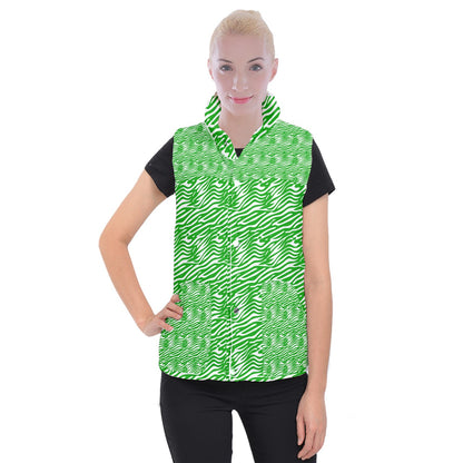 Women's Button Up Vest Green Wave 3XL