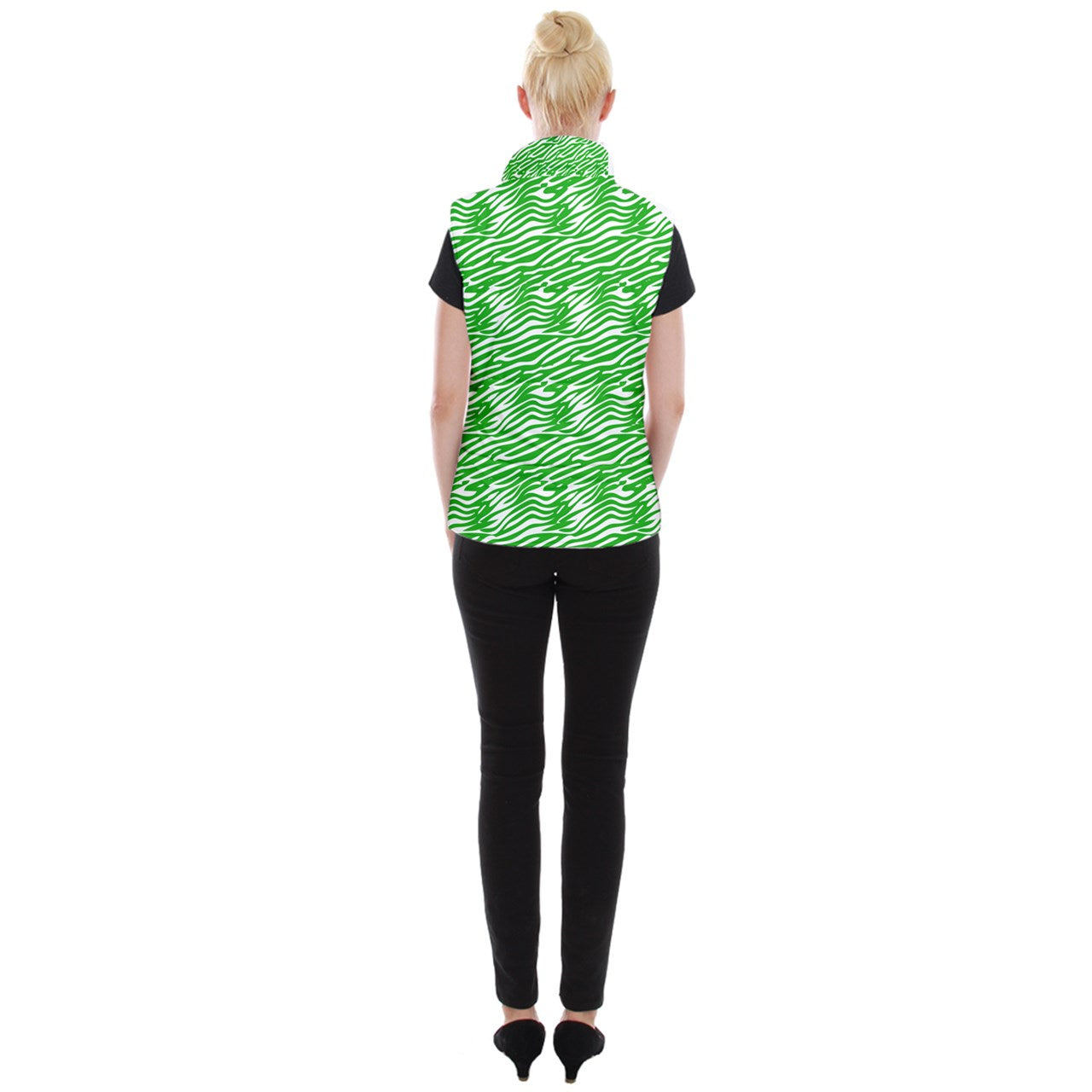 Women's Button Up Vest Green Wave