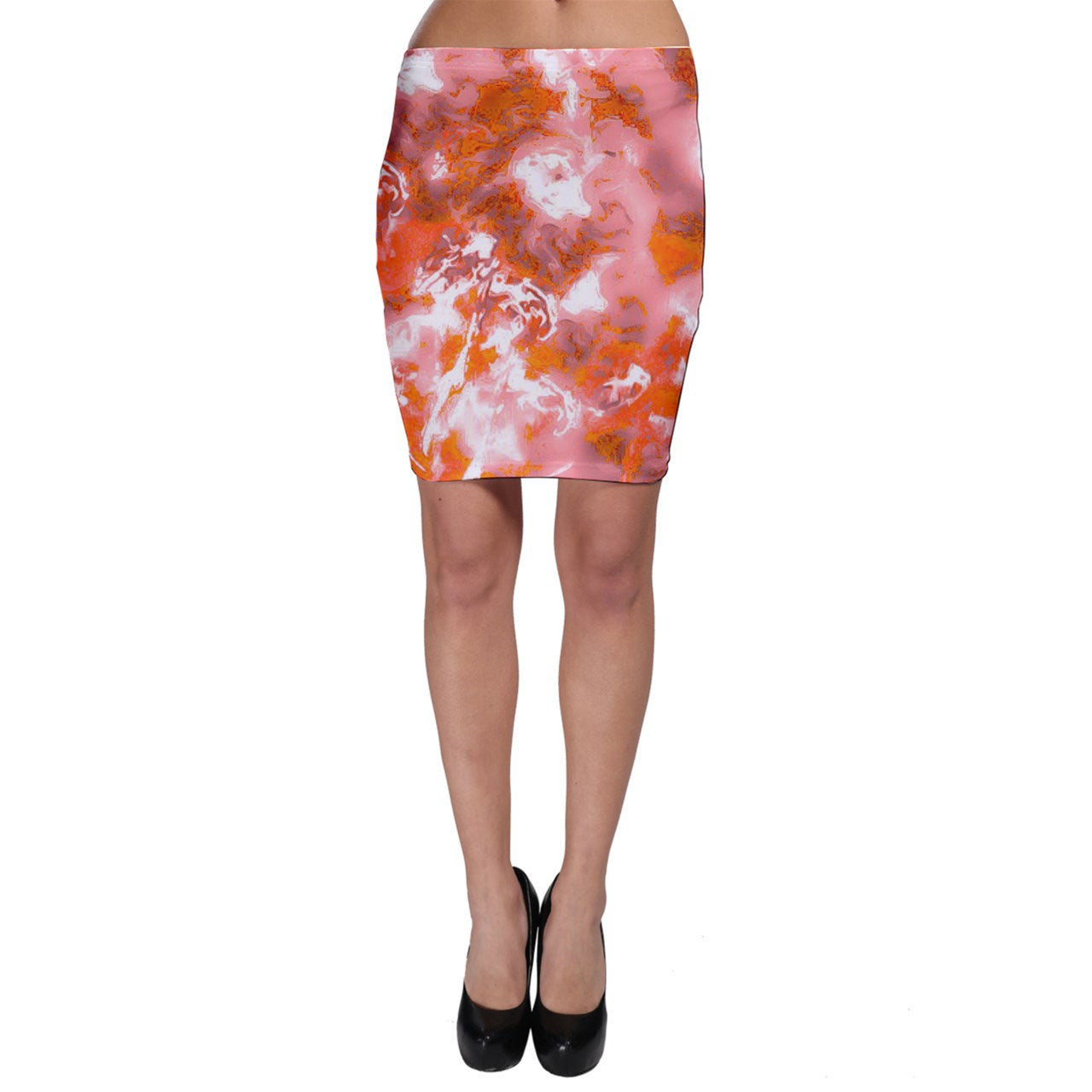 Bodycon Skirt Red Hibiscus Impressionist