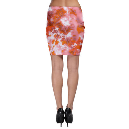 Bodycon Skirt Red Hibiscus Impressionist