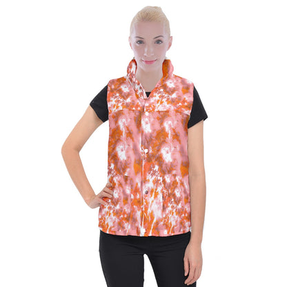 Women's Button Up Vest Red Hibiscus Impressionist 3XL
