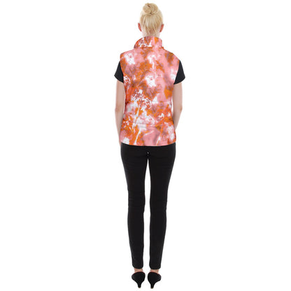 Women's Button Up Vest Red Hibiscus Impressionist