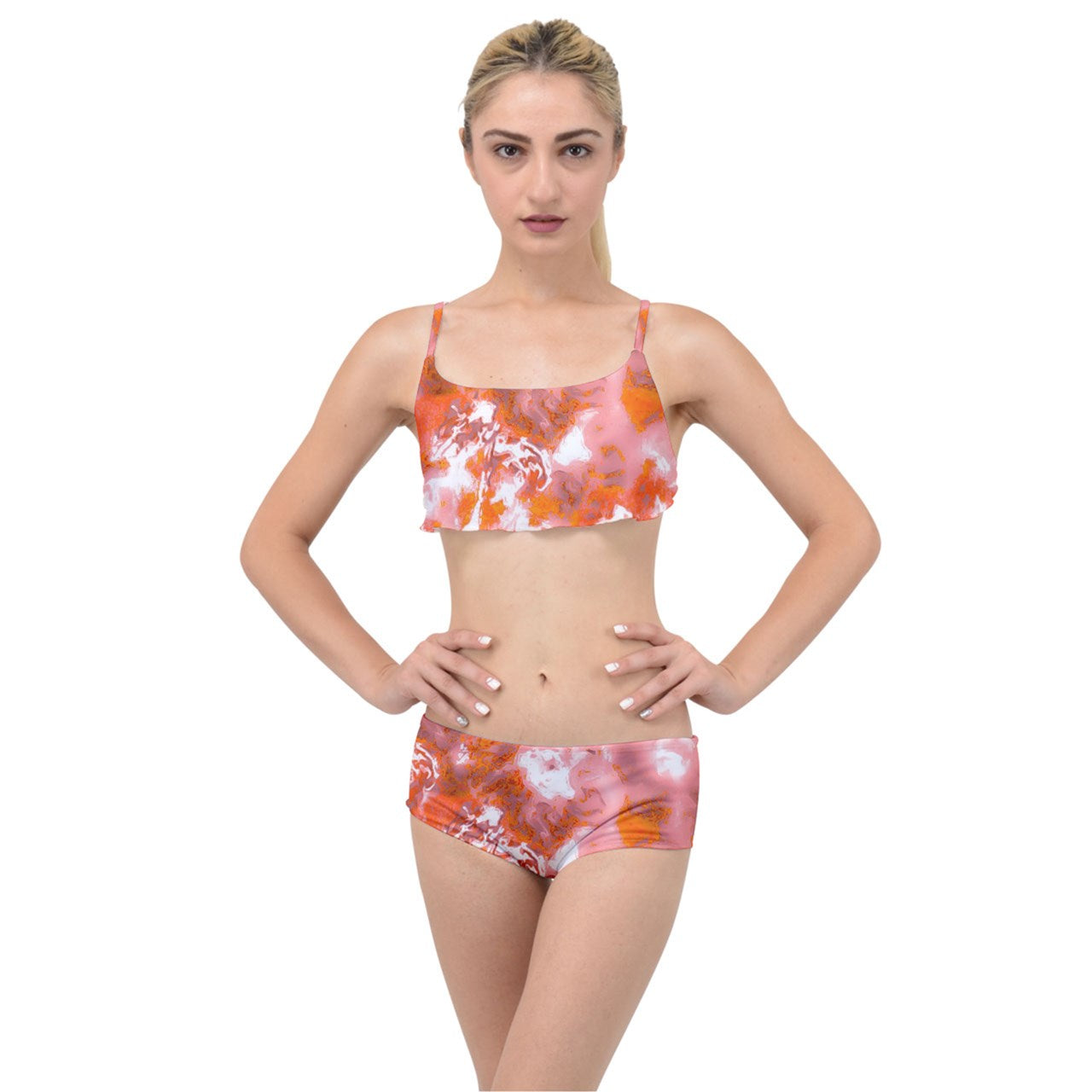 Layered Top Bikini Set Red Hibiscus Impressionist