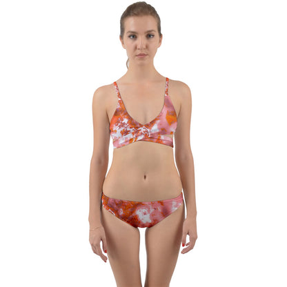 Wrap Around Bikini Set Red Hibiscus Impressionist