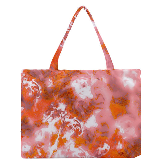 Zipper Medium Tote Bag Red Hibiscus Impressionist