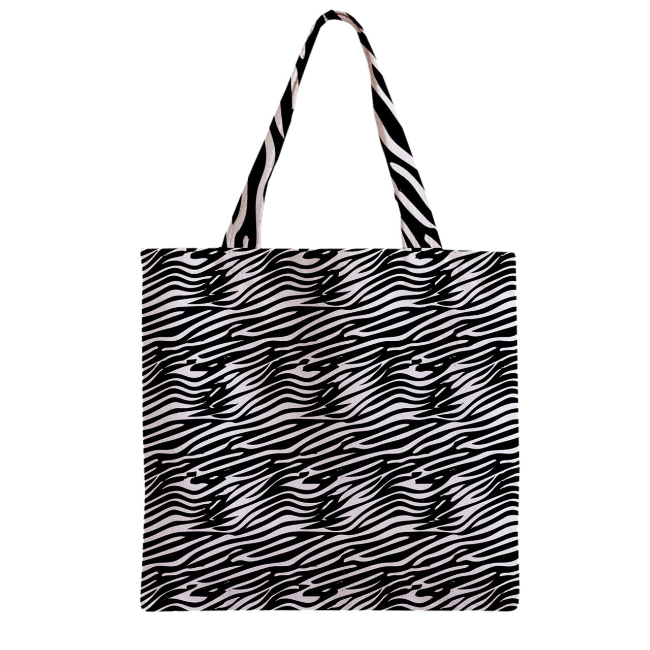 Zipper Grocery Tote Bag Black Stripes