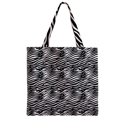 Zipper Grocery Tote Bag Black Stripes