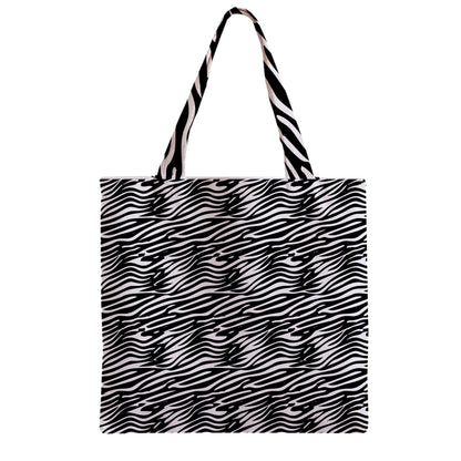 Zipper Grocery Tote Bag Black Stripes