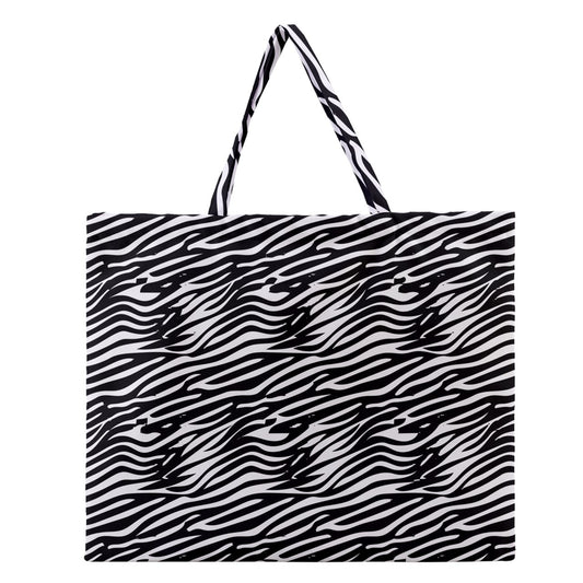 Zipper Large Tote Bag Black Stripes