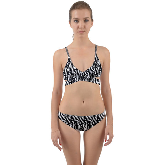 Wrap Around Bikini Set Black Stripes