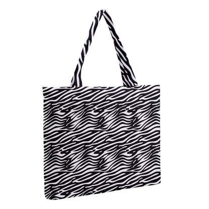 Zipper Medium Tote Bag Black Stripes