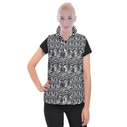 Women's Button Up Vest Black Stripes 3XL