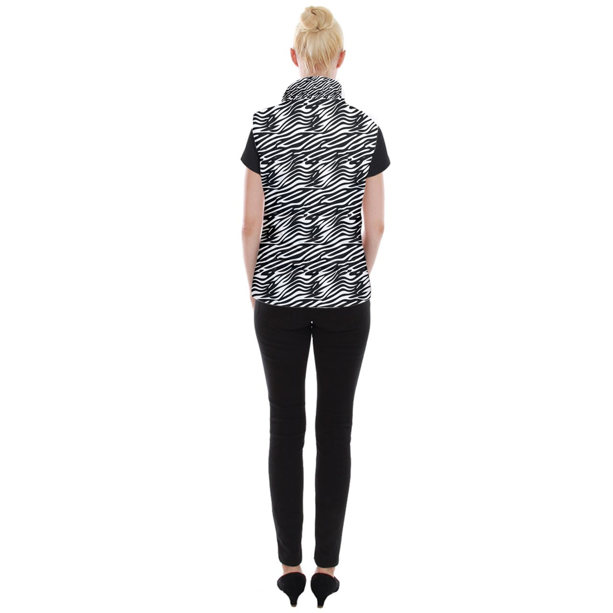 Women's Button Up Vest Black Stripes