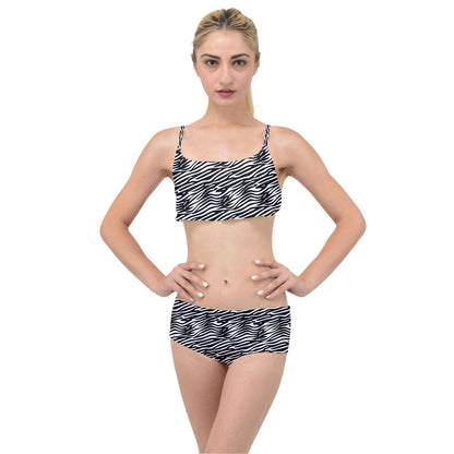 Layered Top Bikini Set Black Stripes