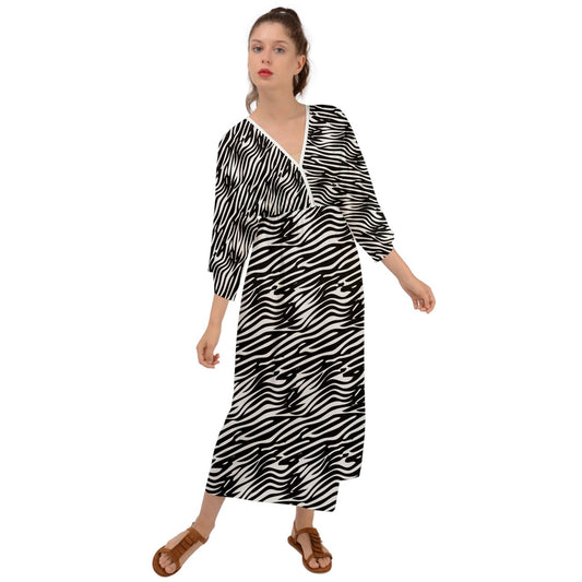 Grecian Style Maxi Dress Black Stripes