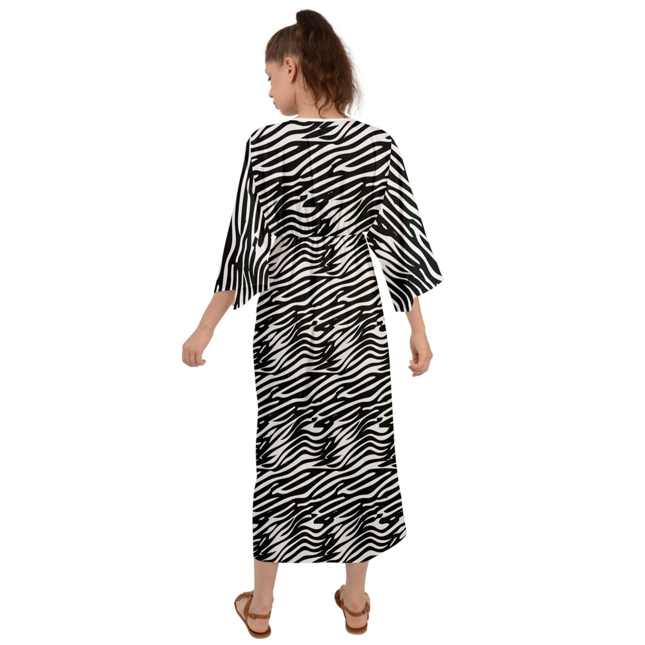 Grecian Style Maxi Dress Black Stripes