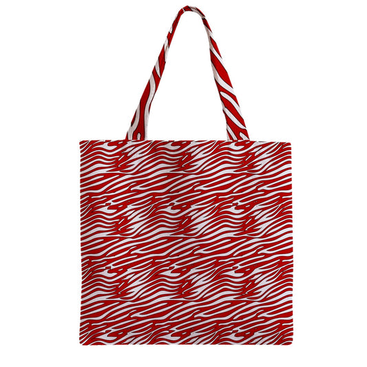 Zipper Grocery Tote Bag Red Stripes