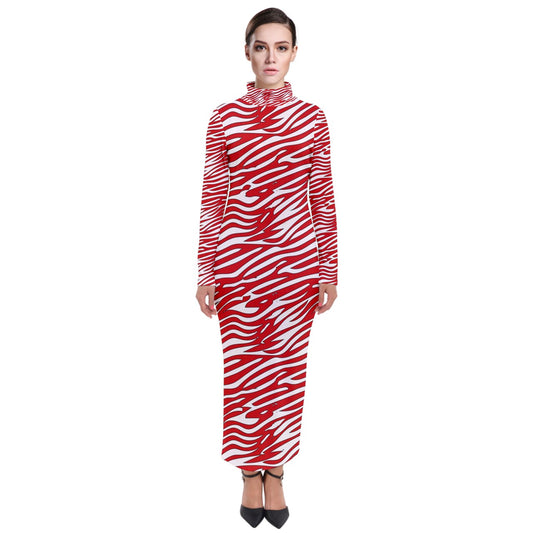 Turtleneck Maxi Dress Red Stripes