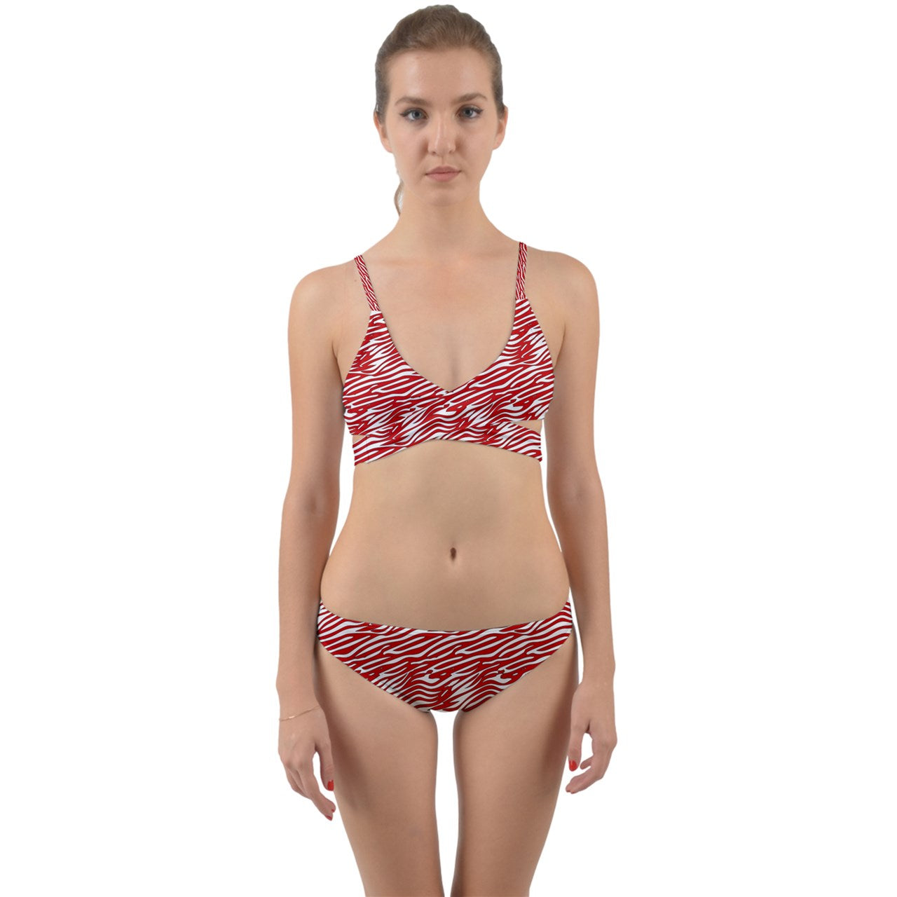 Wrap Around Bikini Set Red Stripes