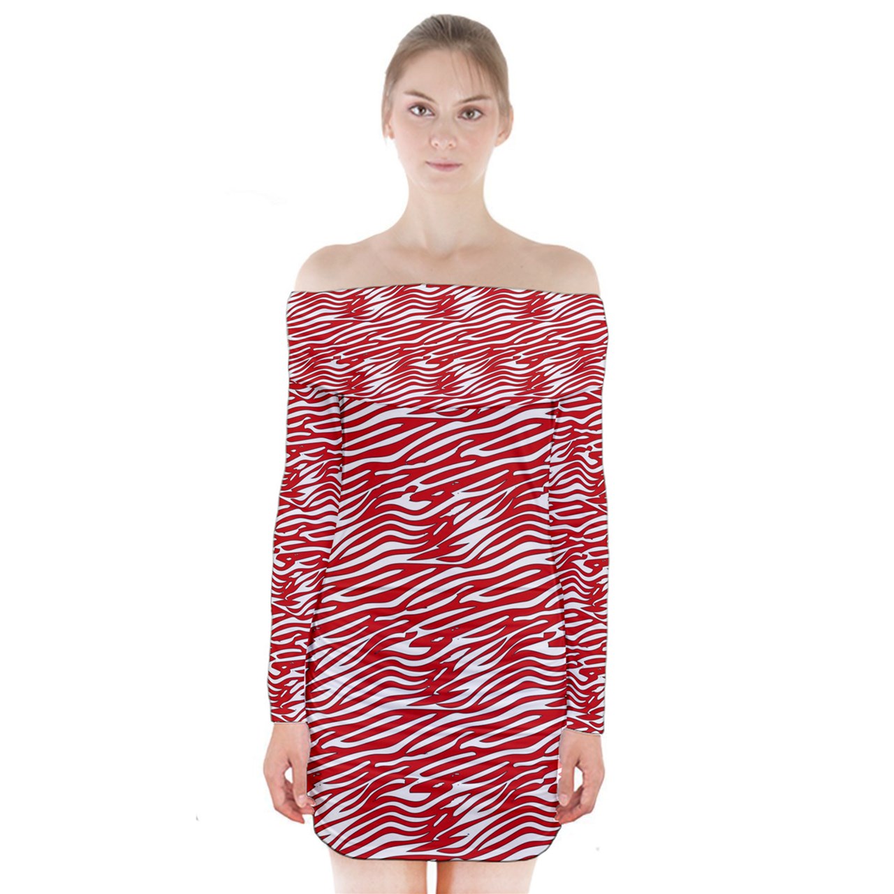 Long Sleeve Off Shoulder Dress Red Stripes 5XL