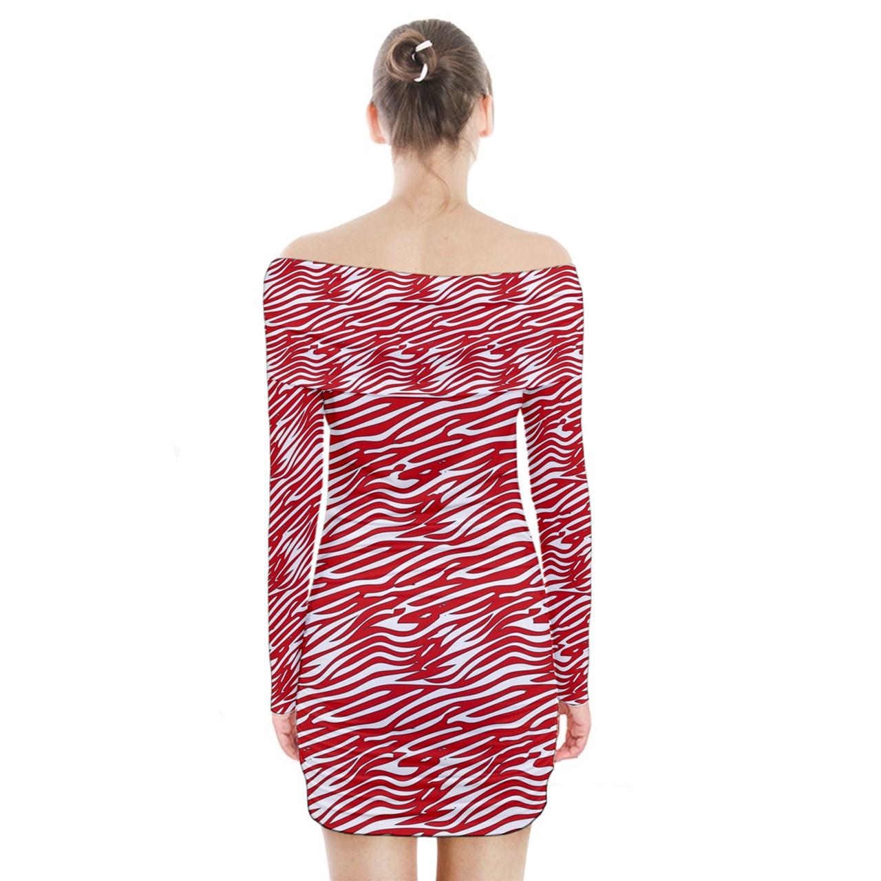 Long Sleeve Off Shoulder Dress Red Stripes