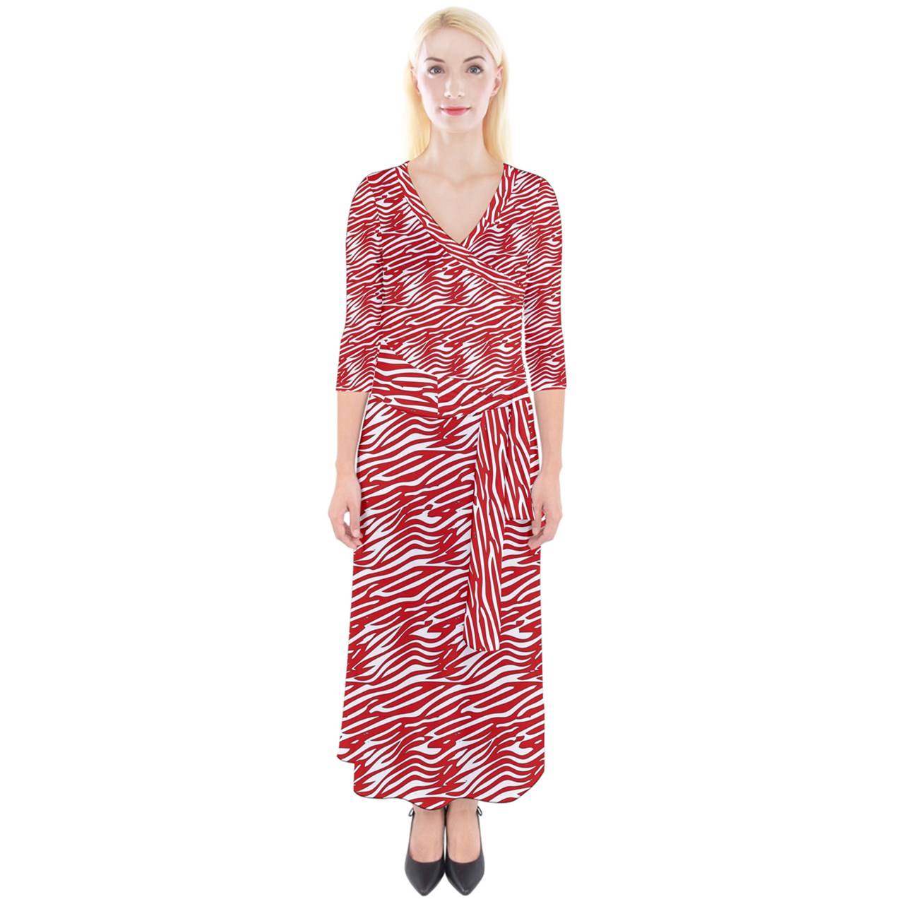 Quarter Sleeve Wrap Maxi Dress Red Stripes