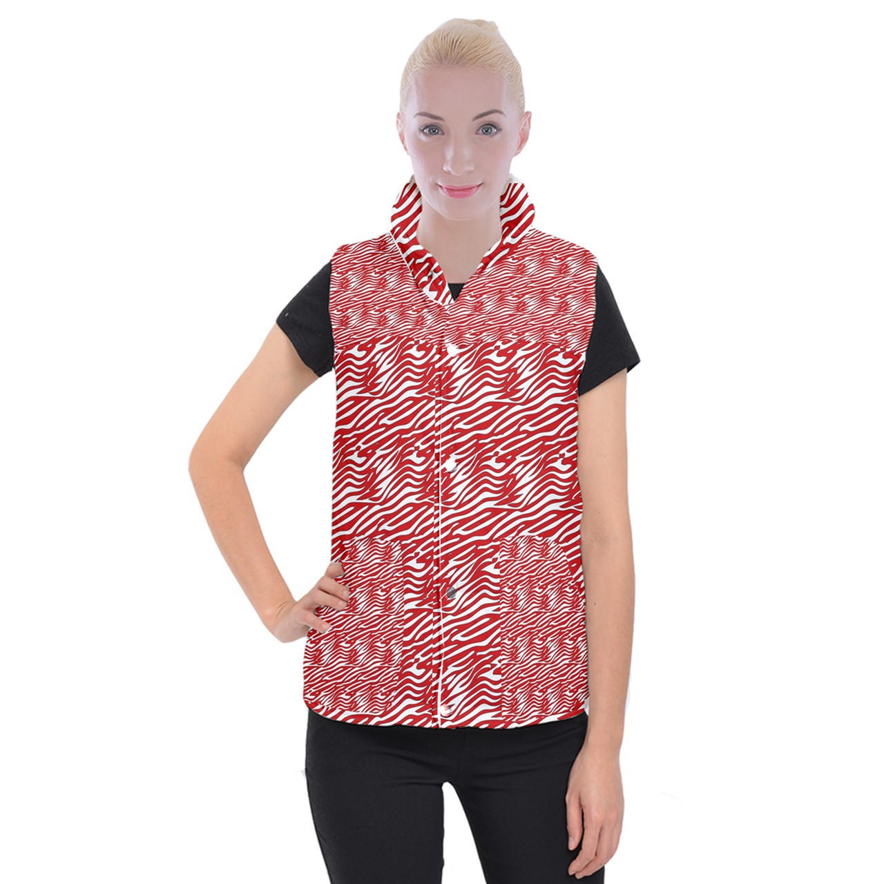 Women's Button Up Vest Red Stripes 3XL