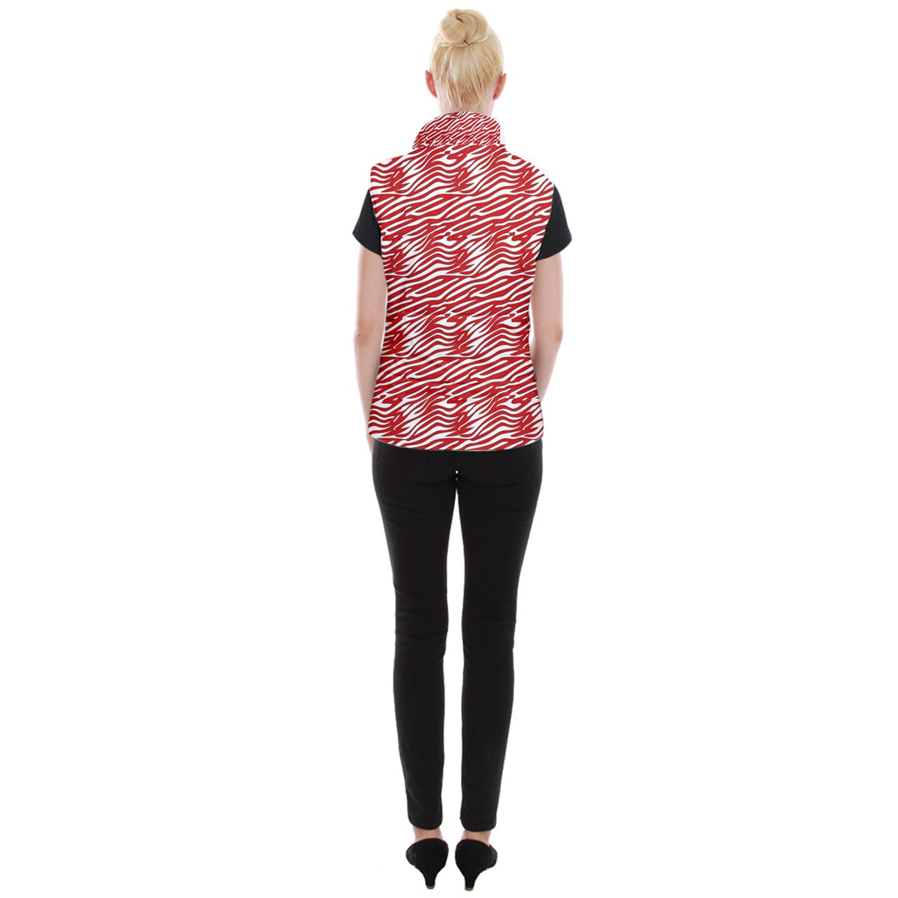 Women's Button Up Vest Red Stripes