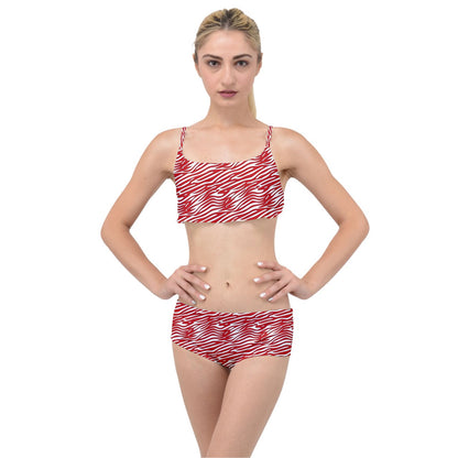 Layered Top Bikini Set Red Stripes