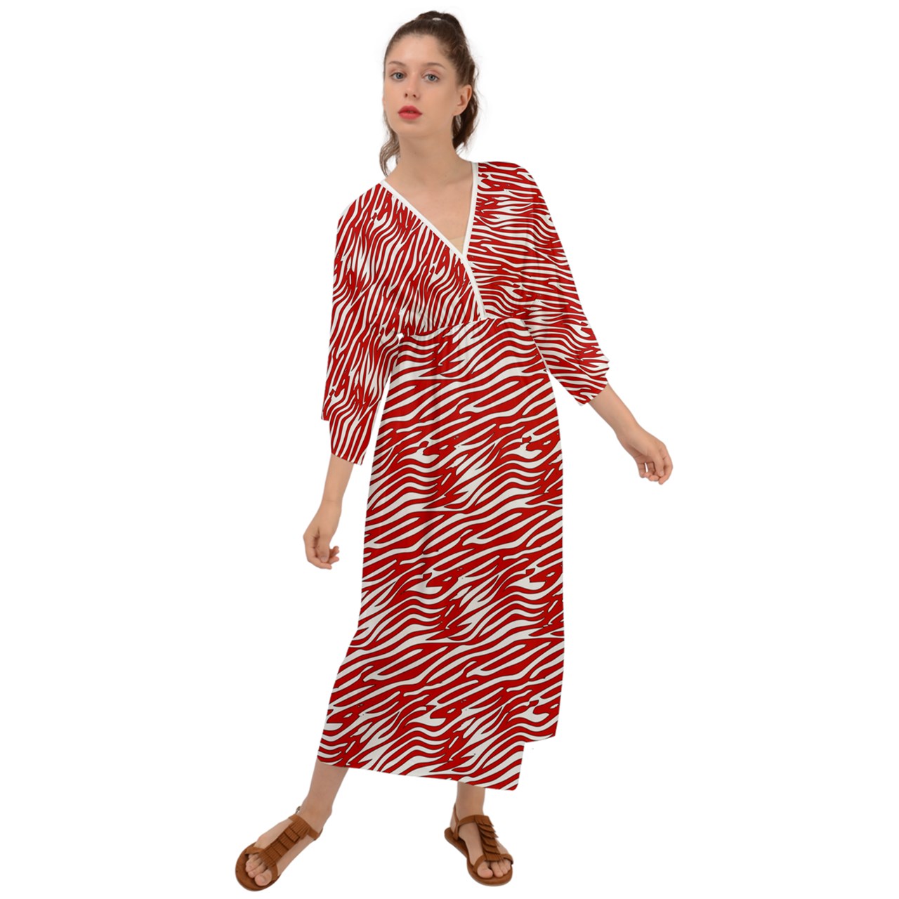 Grecian Style Maxi Dress Red Stripes