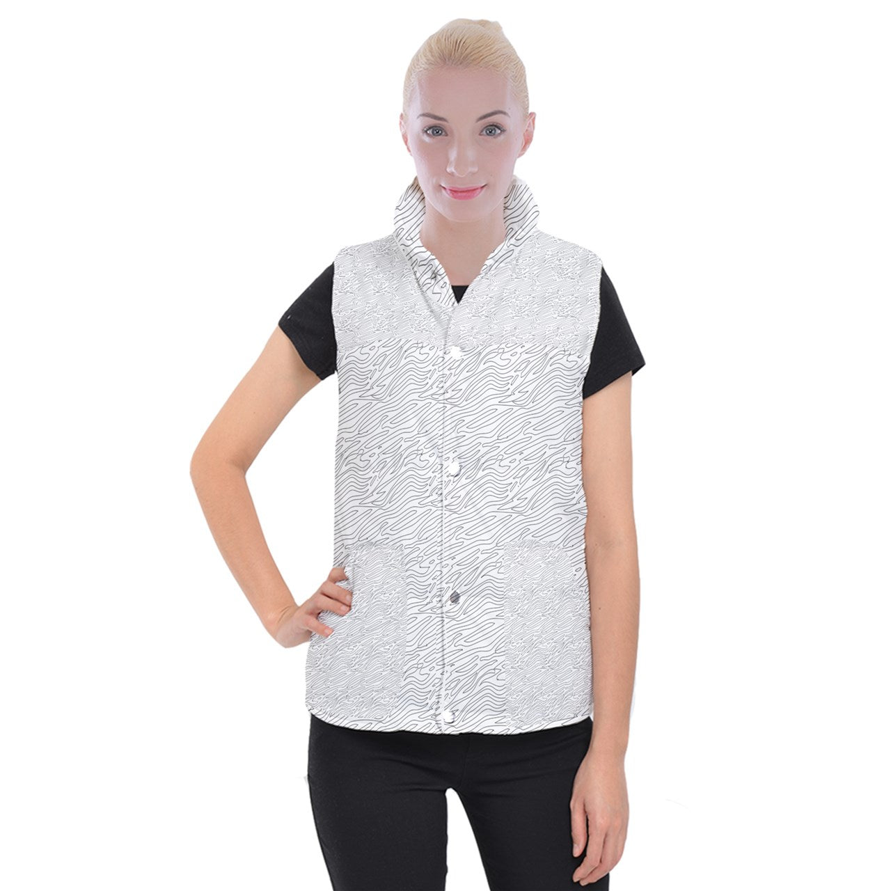 Women's Button Up Vest White Stripes 3XL