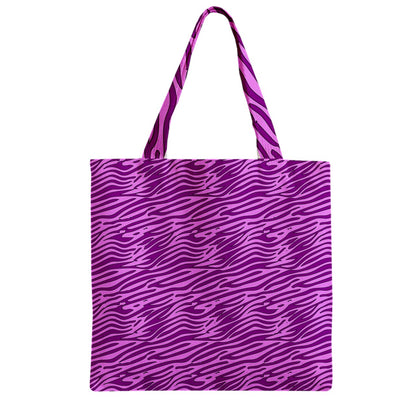Zipper Grocery Tote Bag Pink and Purple Stripes