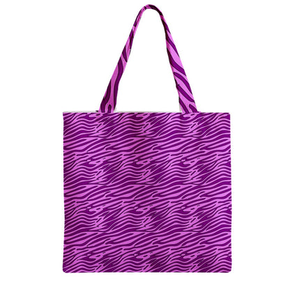 Zipper Grocery Tote Bag Pink and Purple Stripes