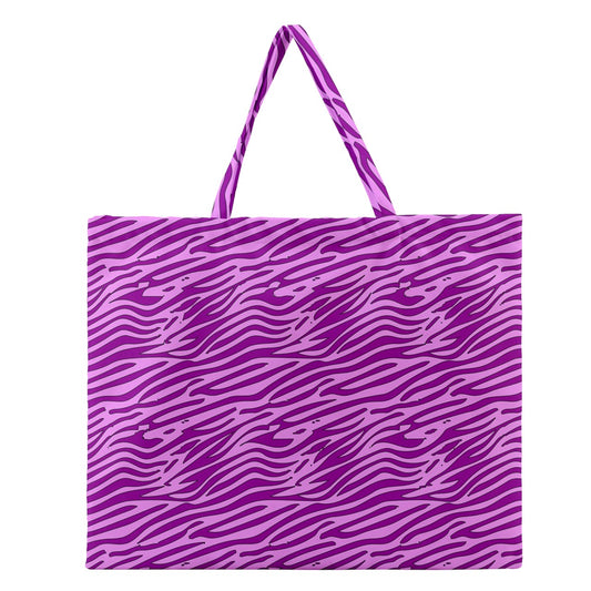 Zipper Large Tote Bag Pink and Purple Stripes