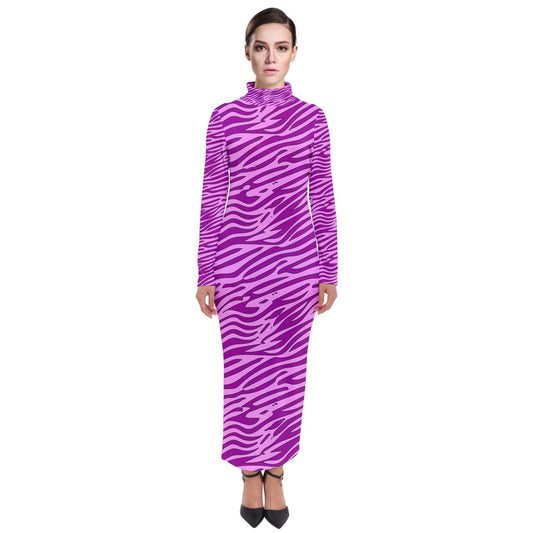 Turtleneck Maxi Dress Pink and Purple Stripes