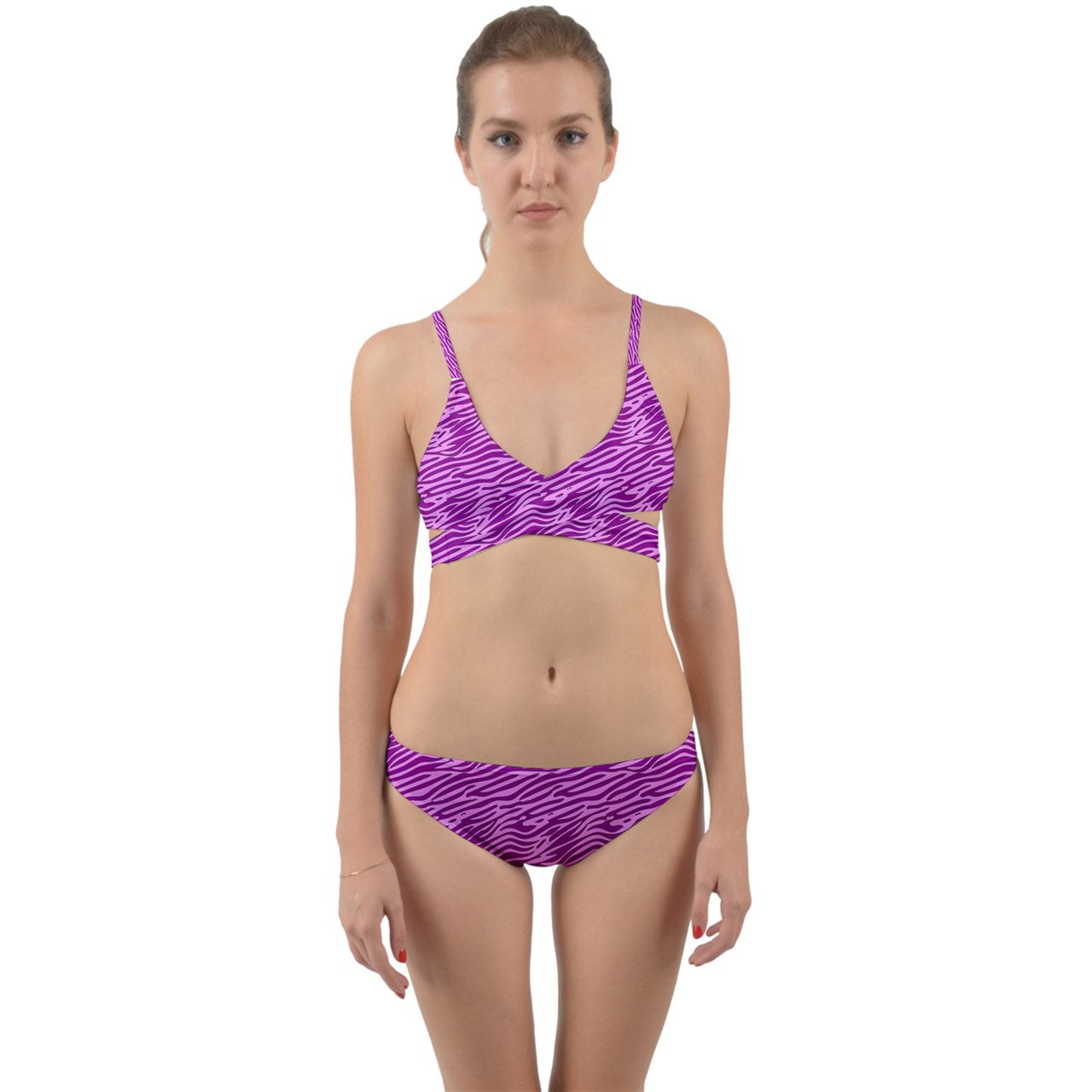 Wrap Around Bikini Set Pink and Purple Stripes