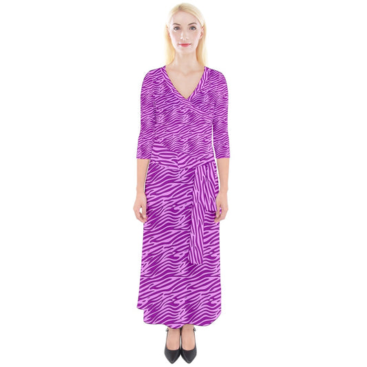 Quarter Sleeve Wrap Maxi Dress Pink and Purple Stripes