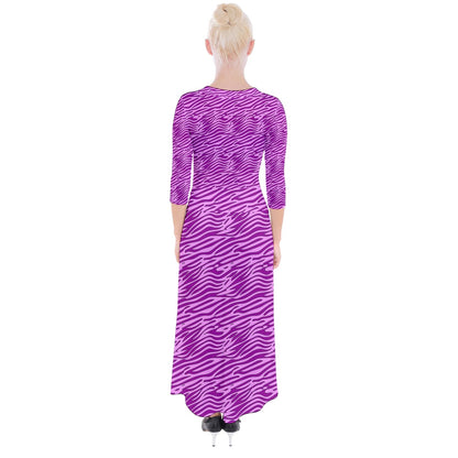 Quarter Sleeve Wrap Maxi Dress Pink and Purple Stripes