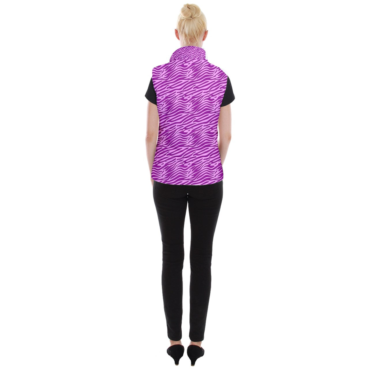 Women's Button Up Vest Pink and Purple Stripes
