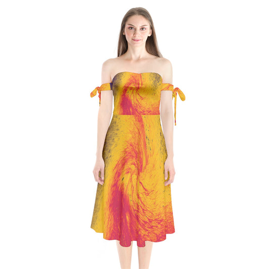 Shoulder Tie Bardot Midi Dress Pele's Fire