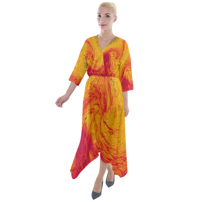 Quarter Sleeve Wrap Front Maxi Dress Pele's Fire