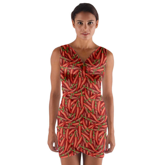 Wrap Front Bodycon Dress Chili Pepper