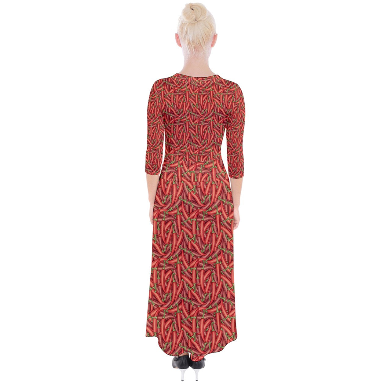 Quarter Sleeve Wrap Maxi Dress Chili Pepper