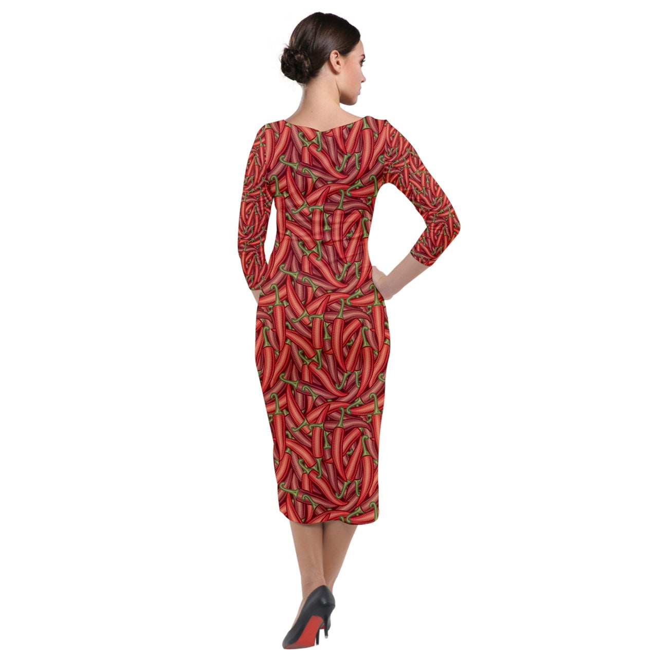 Quarter Sleeve Midi Velour Bodycon Dress Chili Pepper